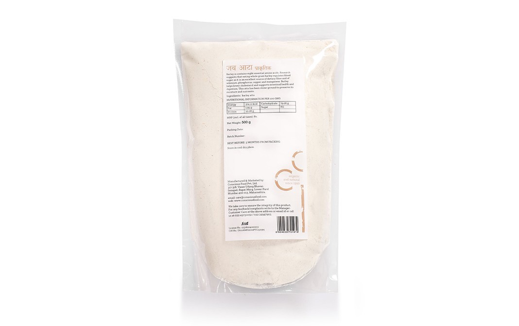 Conscious Food Barley Flour Jav Atta Natural+Chakki-Ground   Pack  500 grams